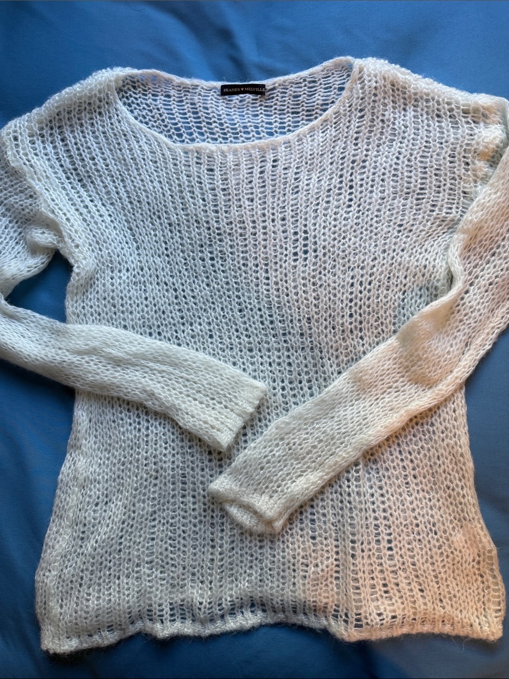 Brandy Melville Cream Open Knit Mohair Blend Sweater OS Sheer